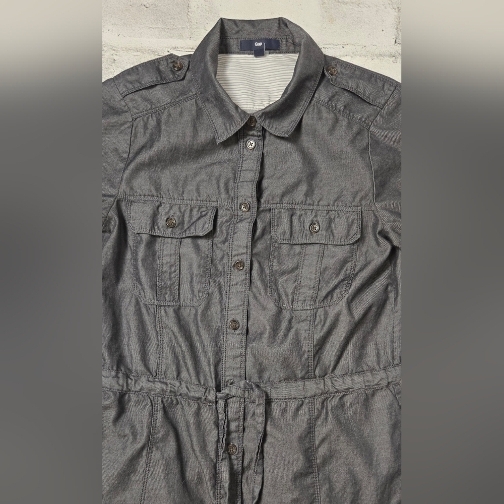 GAP Charcoal Shirt Dress Button Down Tie Waist XS - Picture 8 of 12